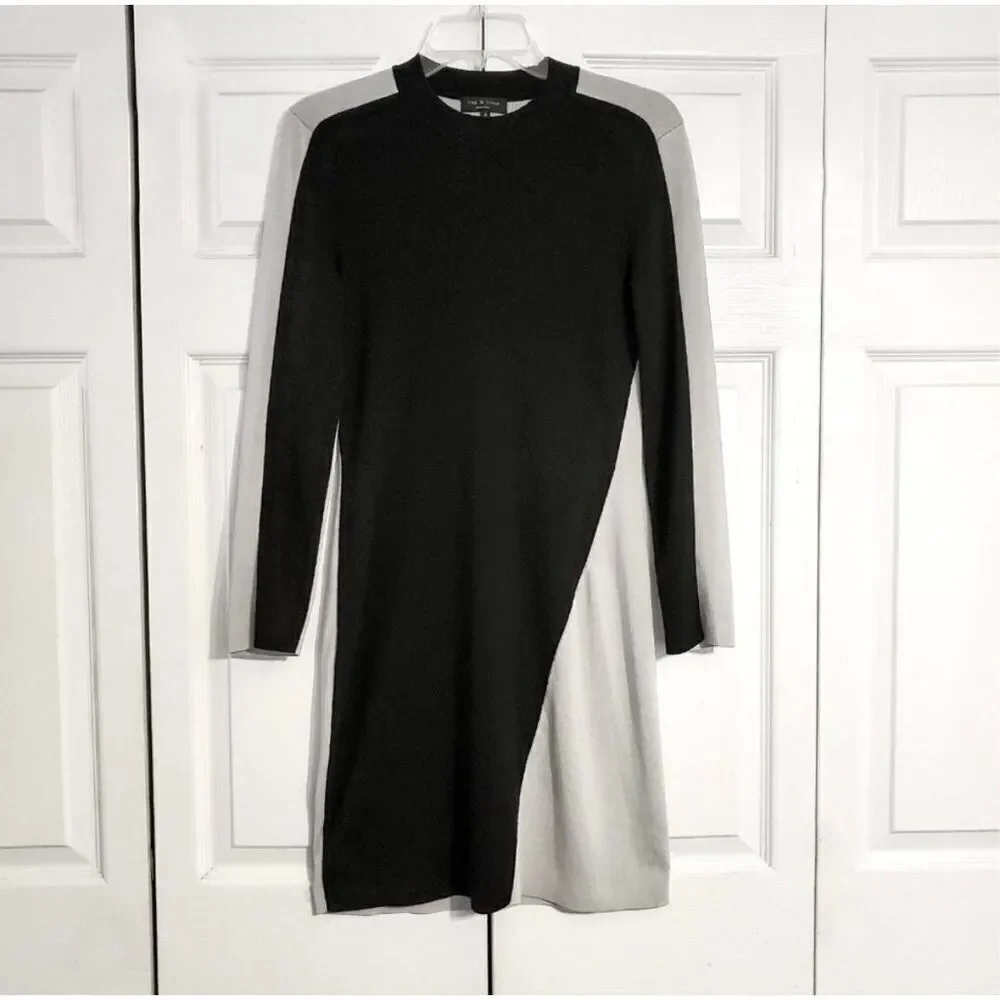 Rag & Bone Cecilee Merino Wool Dress gray black size medium excellent condition
